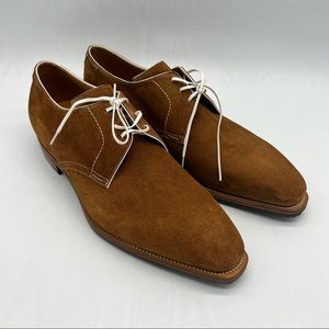 CORTHAY
Sergio Pullman Calf Suede Piped Derby Shoes In Castor Tan